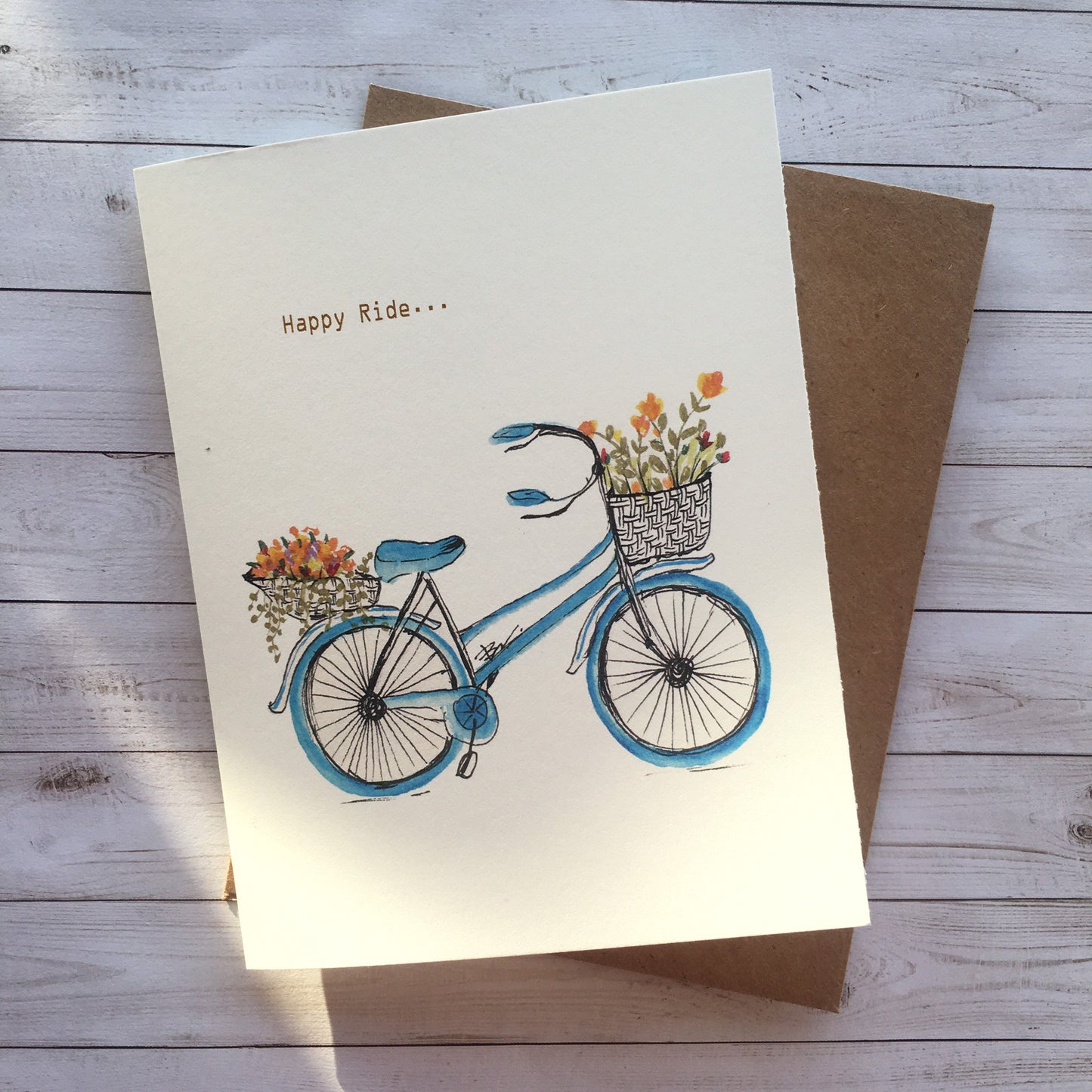 Happy Ride card. Flower and Bicycle