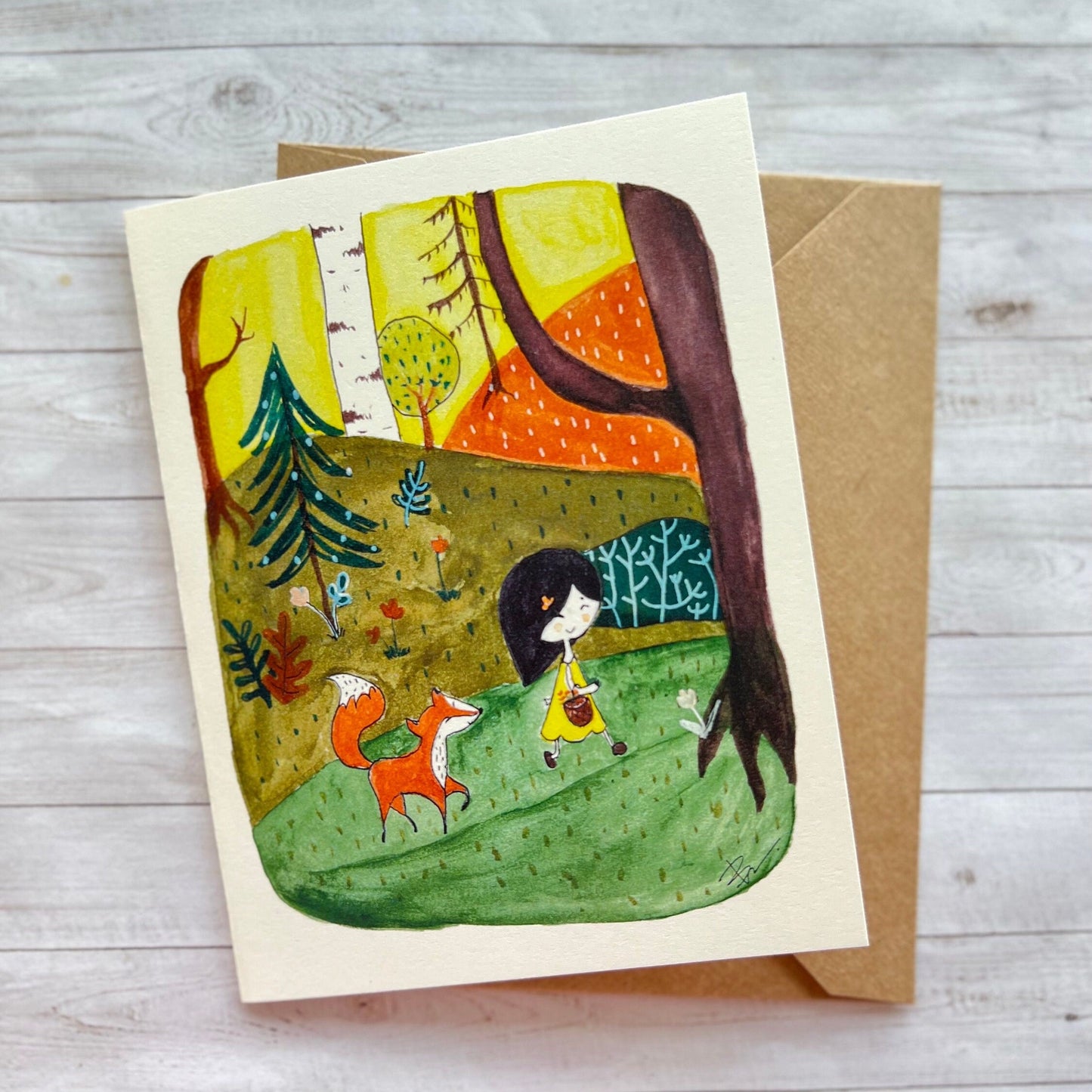 Little girl and the Fox. In the forest