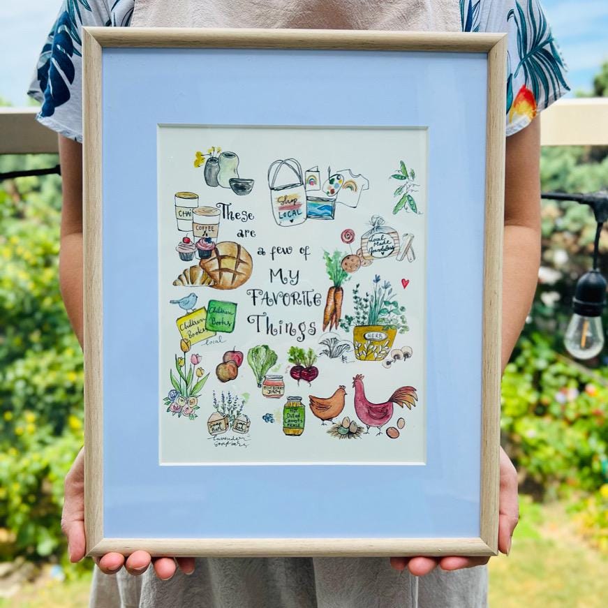 this is a few of my favorite things watercolor print. farmer market lover.