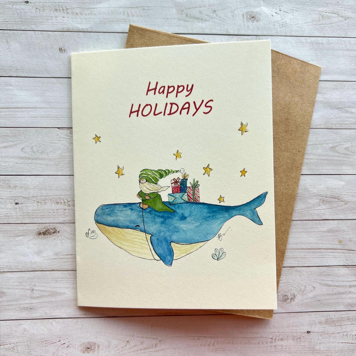 Happy Holidays with Gnome. Gnome on the Whale