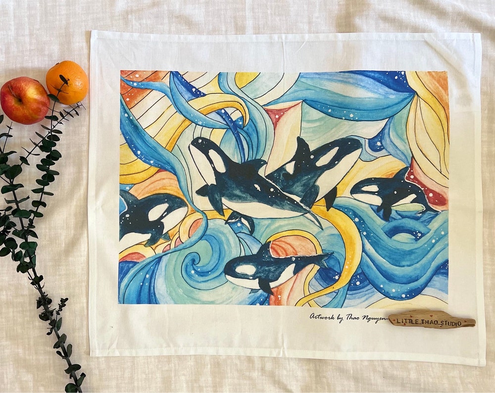 Orca tea towel