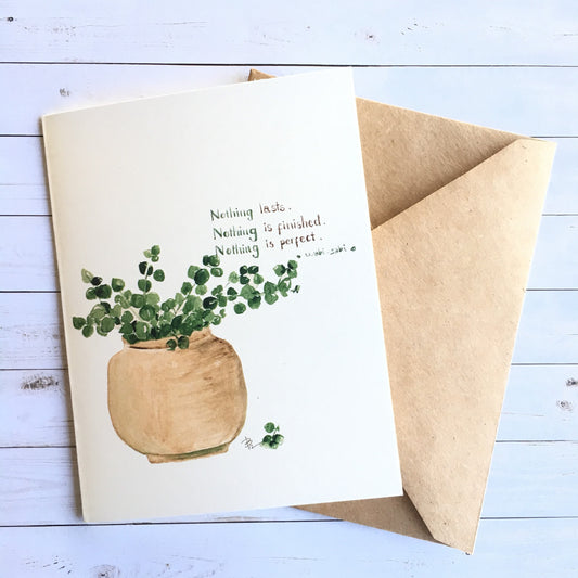 Eucalyptus card with Inspirational Wabi Sabi quote