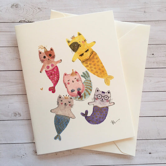 Purr-maid card. Mermaid Cats