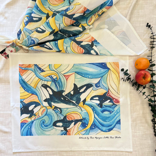 Orca tea towel
