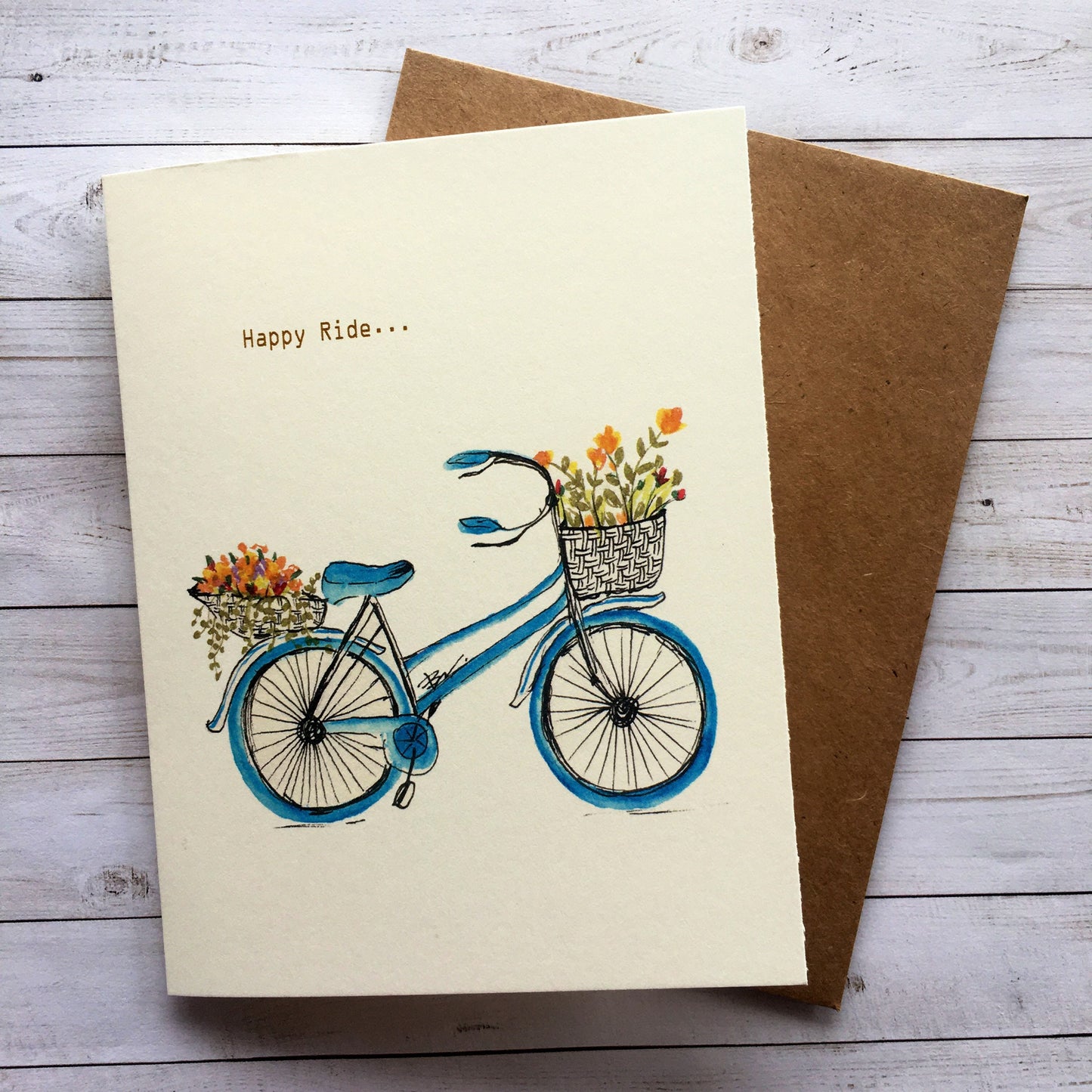 Happy Ride card. Flower and Bicycle