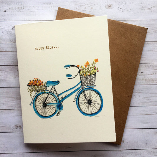 Happy Ride card. Flower and Bicycle
