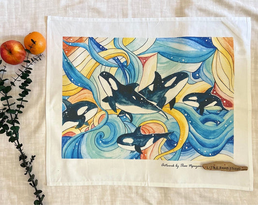 Orca tea towel
